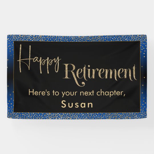 Happy Retirement Gold Confetti, Bright Blue Banner | Zazzle.com