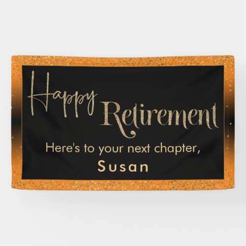 Happy Retirement Gold Confetti Bright Orange Banner