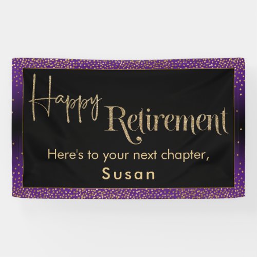 Happy Retirement Gold Confetti Bright Purple Banner