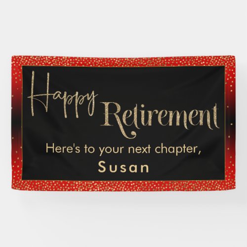 Happy Retirement Gold Confetti Bright Red Banner