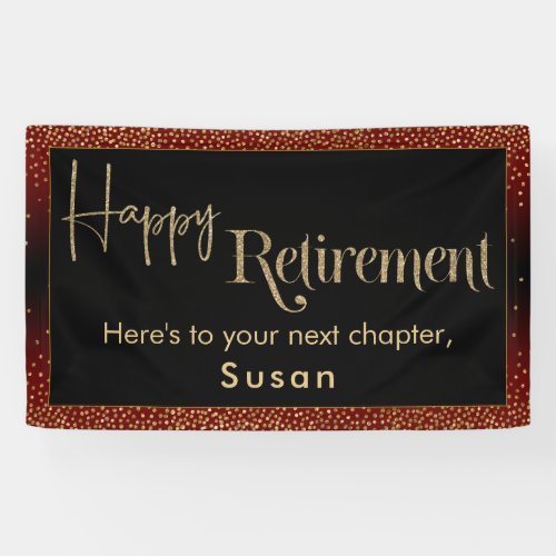 Happy Retirement Gold Confetti Dark Burgundy Red Banner