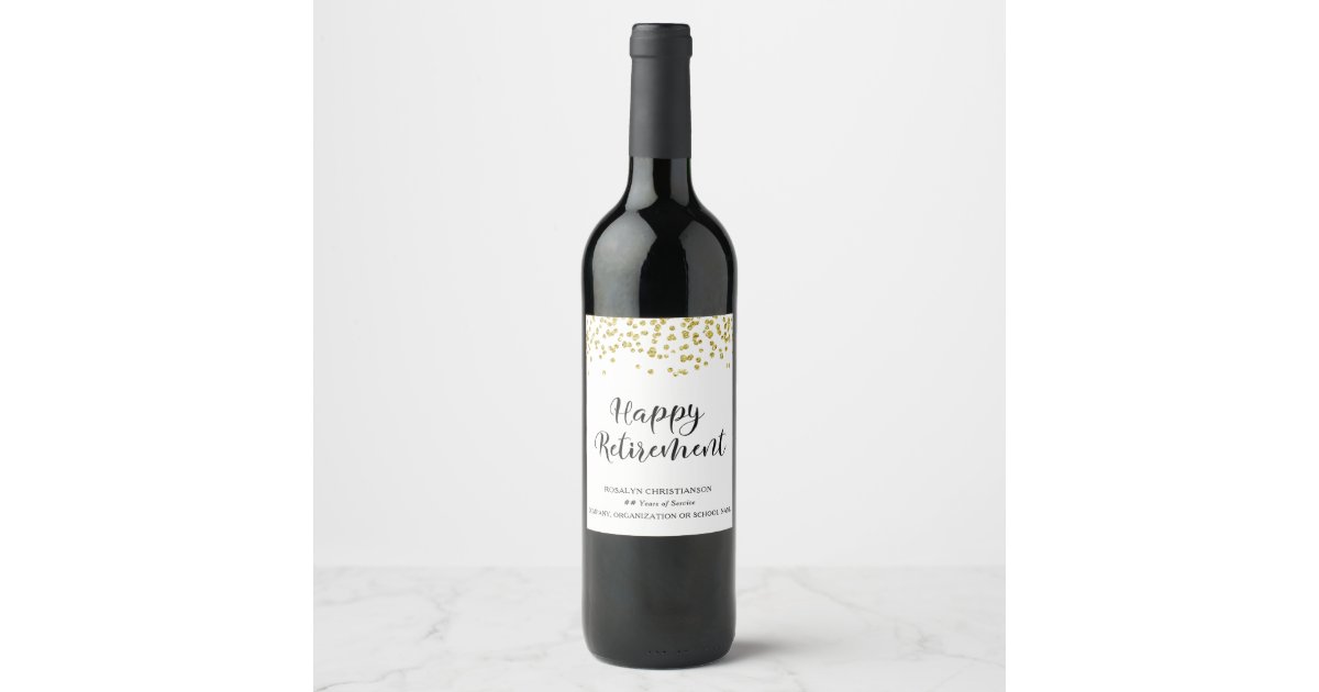 Happy Retirement Gold Confetti Personalized Wine Label ...