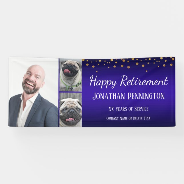 Happy Retirement Gold Confetti Photo Collage Banner (Horizontal)