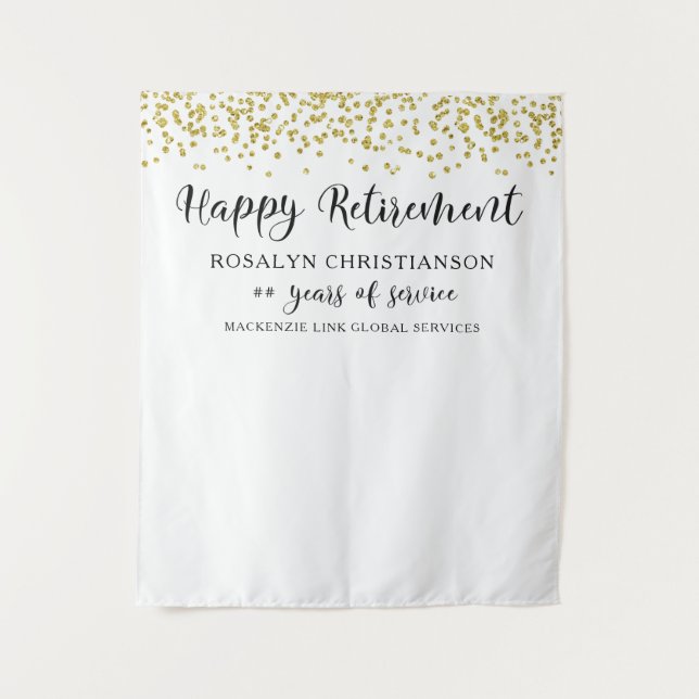 Happy Retirement Gold Confetti Script Personalized Tapestry (Front)