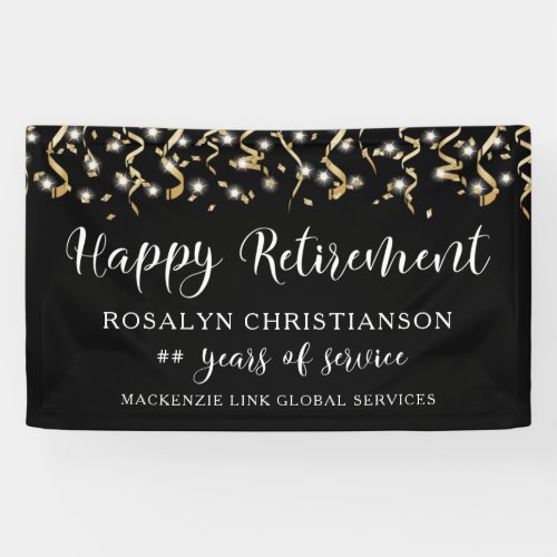 Happy Retirement Gold Confetti Streamers Script Banner