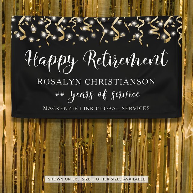 Happy Retirement Gold Confetti Streamers Script Banner (Creator Uploaded)