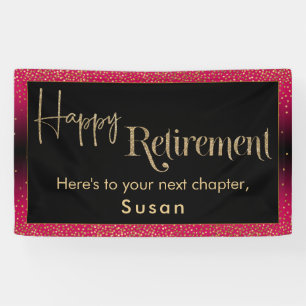Happy Retirement Gold Glitter Confetti Raspberry Banner