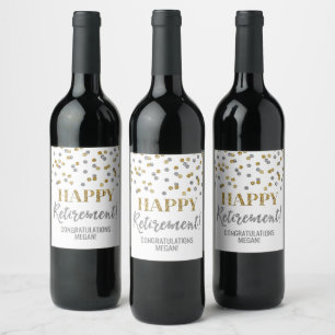 Happy Retirement Gold Silver Confetti Wine Label