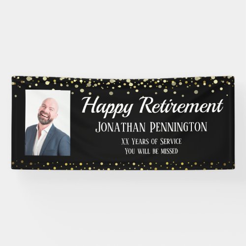 Happy Retirement Gold with Confetti One Photo Bann Banner