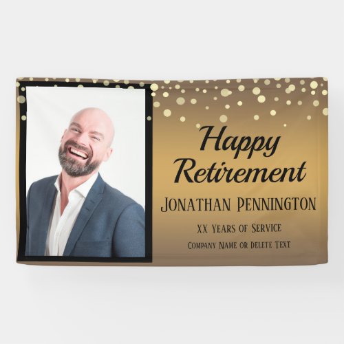 Happy Retirement Gold with Confetti One Photo Banner
