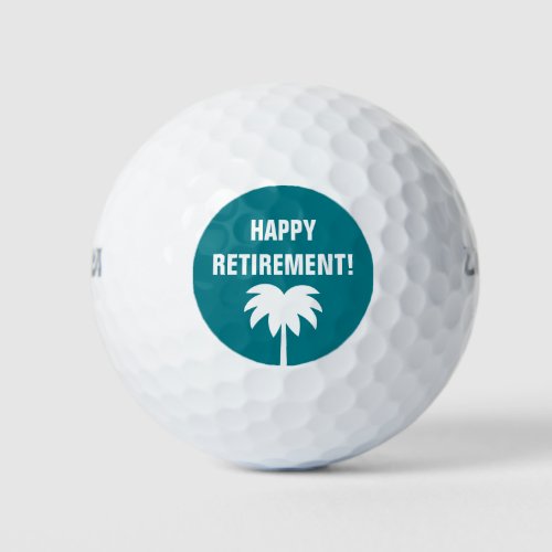 Happy Retirement golf ball set with palm tree logo