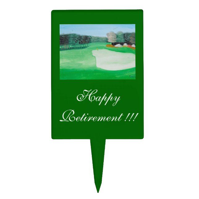 Happy Retirement Golf Course Painting Cake Topper (Front)