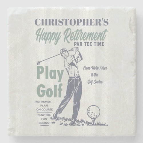 Happy Retirement Golfer Theme Retro Golf Stone Coaster