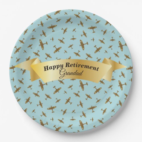 Happy Retirement Grandad Military Airplane Print Paper Plates