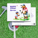 Happy retirement grandpa golf themed postcard<br><div class="desc">Happy retirement grandpa golf themed postcard,  cute grandpa bear and a cub bear playing golf,  appreciation present to grandparent from a boy</div>