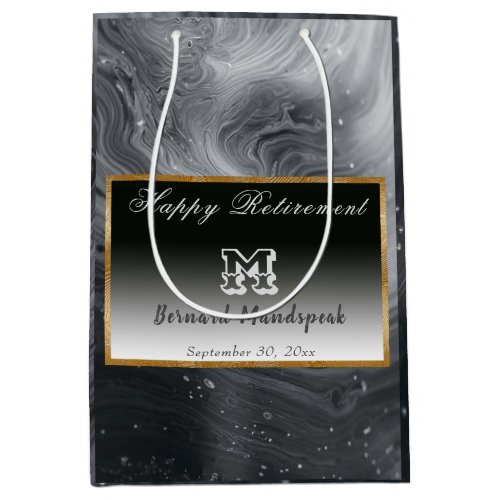 Happy Retirement Gray Marble Gold Frame Medium Gift Bag