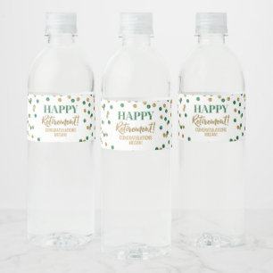 Happy Retirement Green Gold Confetti Water Bottle Label