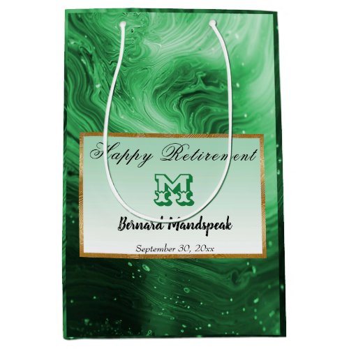 Happy Retirement Green Marble Gold Frame Medium Gift Bag