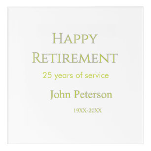 Happy retirement green name year years of service acrylic print