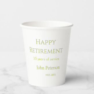Happy retirement green name year years of service  paper cups