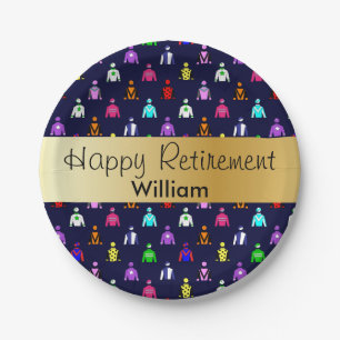 Happy Retirement Horse Racing Jockey Silks Paper Plates