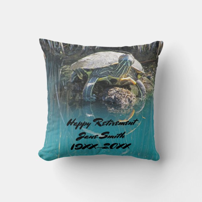 Happy Retirement Life in Fast Lane Turtle Humorous Throw Pillow (Front)