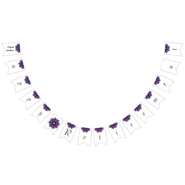 Happy Retirement. Mandala in purple Bunting Flags (All)