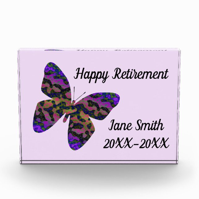 Happy Retirement Modern Bright Butterfly Employee Photo Block (Front)
