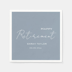 Happy Retirement Modern Dusty Blue Personalized Napkins
