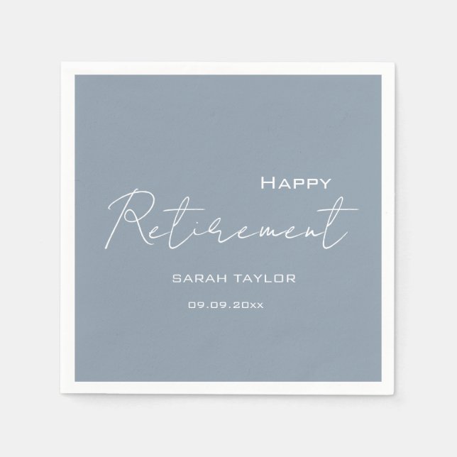 Happy Retirement Modern Dusty Blue Personalized  Napkins (Front)