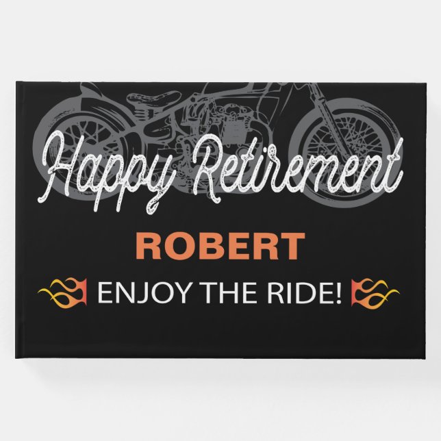 Happy Retirement Motorcycle image for biker Guest Book (Front)