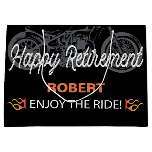 Happy Retirement Motorcycle image for biker  Large Gift Bag