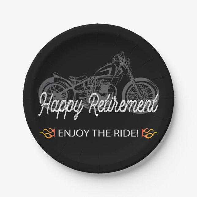 Happy Retirement Motorcycle Rider Paper Plates (Front)