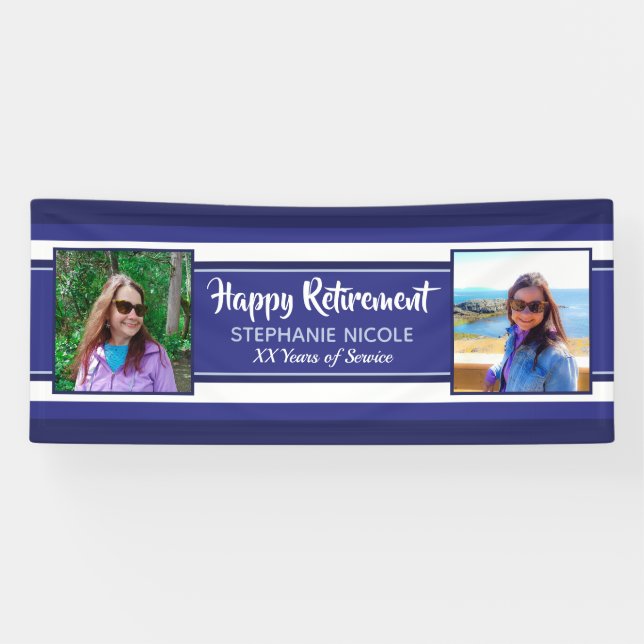 Happy Retirement Nautical Navy Blues Photos Banner (Horizontal)