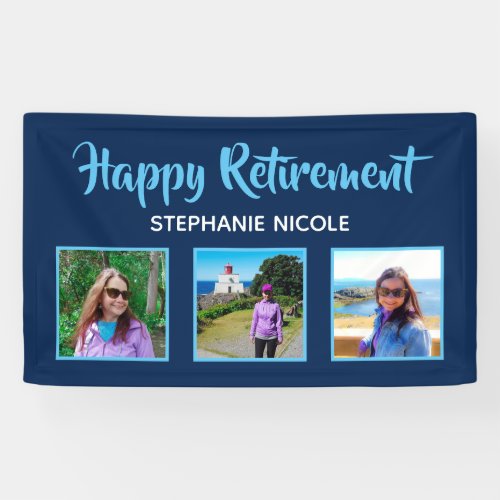 Happy Retirement Navy Blue Multiple Photos Banner