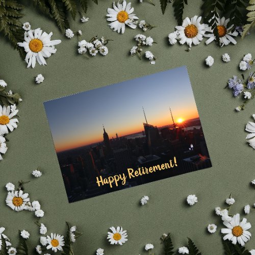 Happy Retirement New York City Skyscrapers Sunset Card