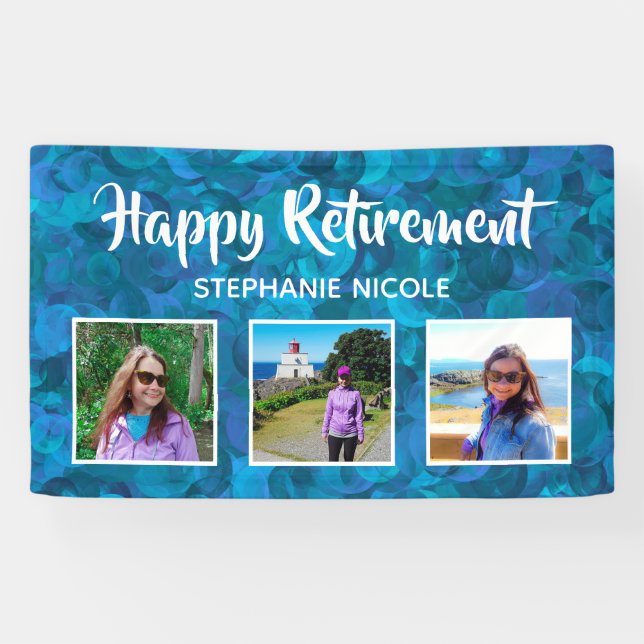 Happy Retirement Ocean Blue Multiple Photos Banner (Horizontal)