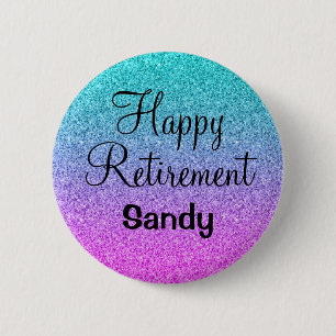 Happy Retirement Ombre Pink Blue Purple Glitter Button