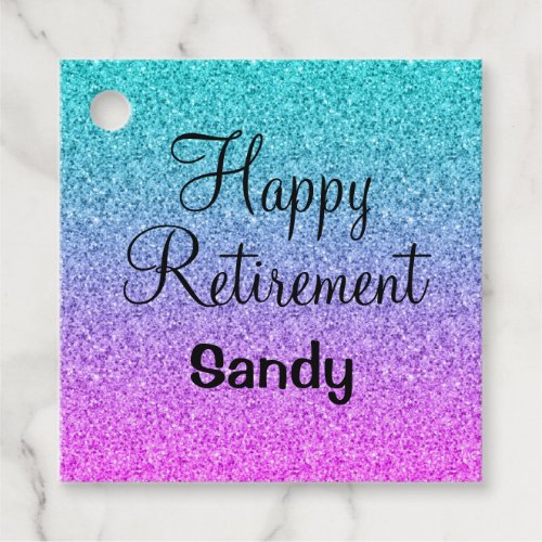 Happy Retirement Ombre Pink Blue Purple Glitter Favor Tags