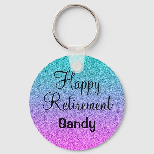 Happy Retirement Ombre Pink Blue Purple Glitter Keychain