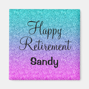 Happy Retirement Ombre Pink Blue Purple Glitter Magnet
