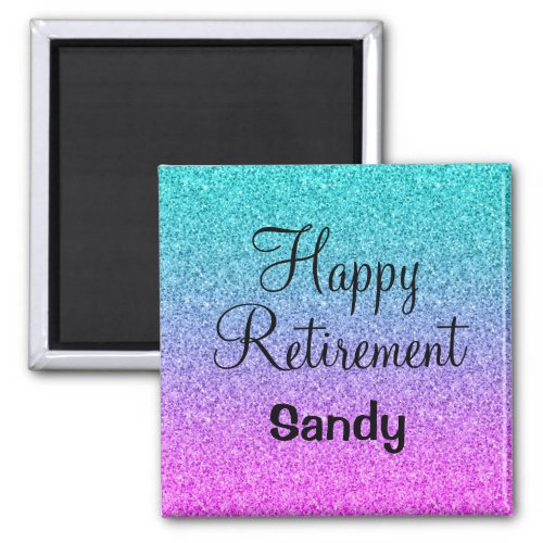 Happy Retirement Ombre Pink Blue Purple Glitter Magnet