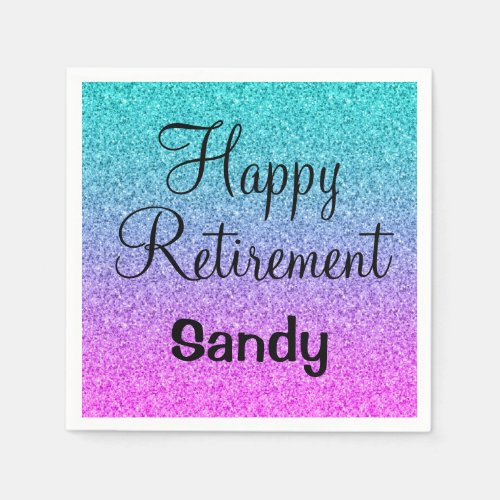 Happy Retirement Ombre Pink Blue Purple Glitter Napkins