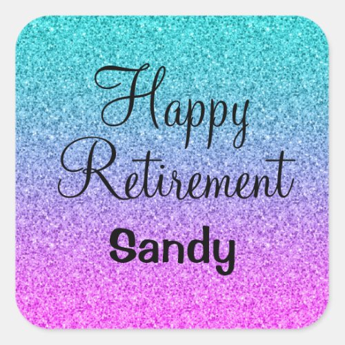 Happy Retirement Ombre Pink Blue Purple Glitter Square Sticker