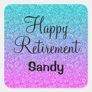 Happy Retirement Ombre Pink Blue Purple Glitter Square Sticker