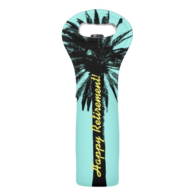 Happy Retirement palm tree wine bottle tote bag (Back)