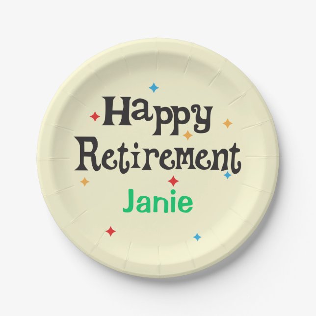 Happy Retirement Party add Name Paper Plates (Front)