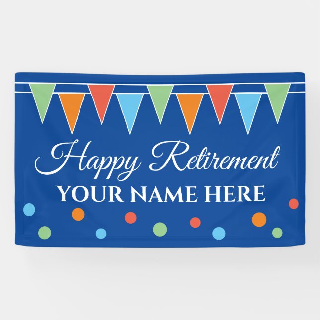 Happy retirement party banner with colorful flags (Horizontal)