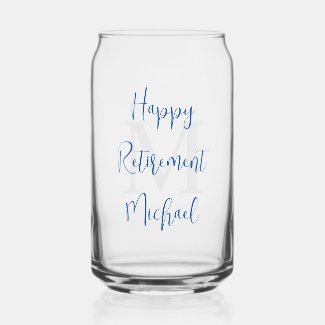 Happy Retirement Party Gray Monogram Blue Name