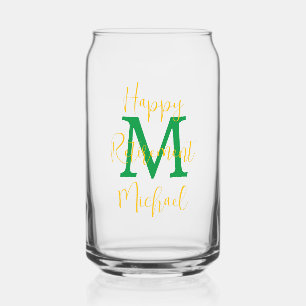 Happy Retirement Party Green Monogram Gold Name Can Glass